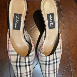 Van Eli Plaid Square Toe Heels Mules Slides Size 7.5 M